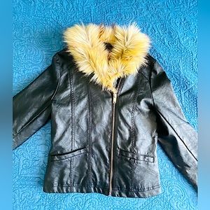 H&M Original Girls Leather Jacket with Faux Fur and beautiful Gold Detailing